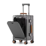 Front Opening Suitcase Men Travel Rolling Luggage with Aluminum Frame TSA Lock Charging Port 20/26inch Female Trolley Case Bag