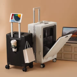 Front Opening Pocket Suitcase with Aluminum Alloy Frame Lock USB Charging Plug Spinner Wheel Trolley Bags Travel Rolling Luggage